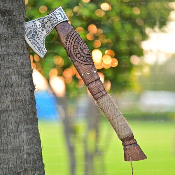 Custom Gift forged carbon steel Viking Axe with Ash Wood Handle, Best Father Gift for Him, Best Anniversary Gift for Husband, Larp Axe