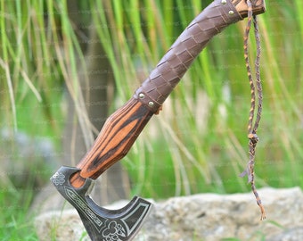 RAGNAR VIKING AXE Larp Forged Custom Gift Camping Axe Christmas Gift with Rose Wood Shaft, Viking Bearded Nordic, Best Gift For Him