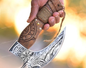 Viking Pizza Cutter Axe, The Original custom hand forged pizza Axe, Handmade gift for her, Custom gift for him, Custom gift for dad, leder