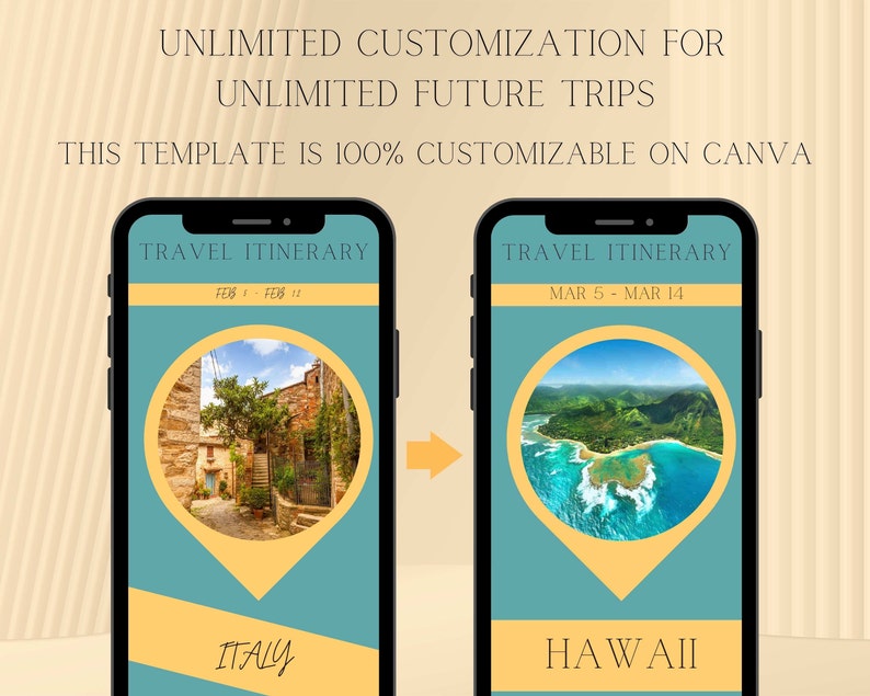 Travel Itinerary Mobile Template Planner Modern Minimal Classic, Edit