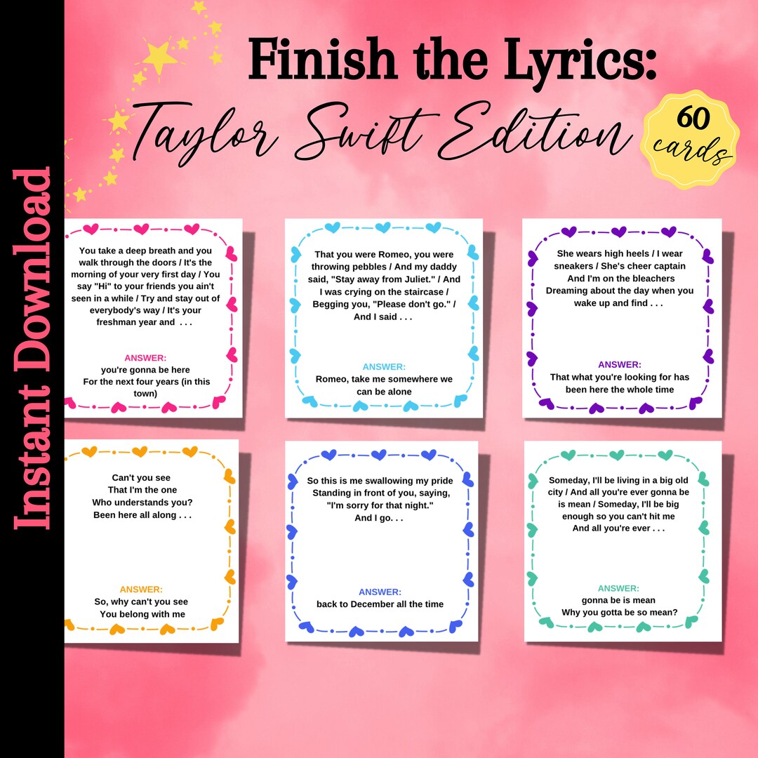 Taylor Swift Finish The Lyrics Taylor Swift Party Games Etsy