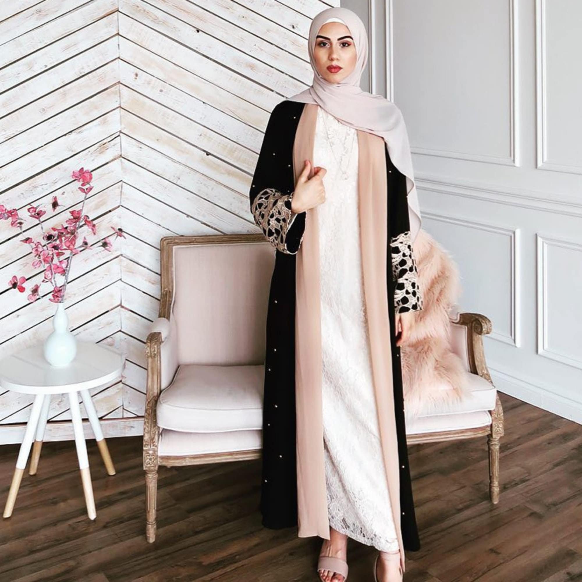 Front Open Abaya Pearl Black Abayas for Muslim Women Etsy UK
