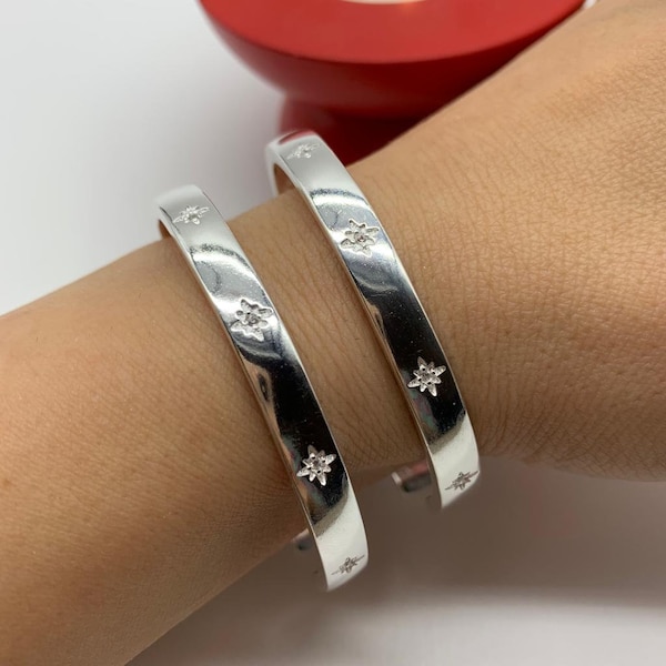 Silver Adjustable Bangle Bracelet With Crystals, Moms Ring-Band Adjustable Simple Bangle-Unisex Bracelet,Valentines Day Gift For Her