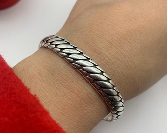 Silver Chain Adjustable Bangle, Chunky Bracelet, Open Unique Bracelet,  Gift For Him,Valentines Day Gift For Her