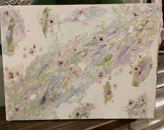 Large acrylic abstract flowers entitled”After the Rain” 18x24”
