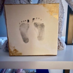 My Tiny Feet Keepsake. DIY comes with prepared 6x6 deco canvas and baby safe ink pad. Can be personalized. Great gift for baby image 1