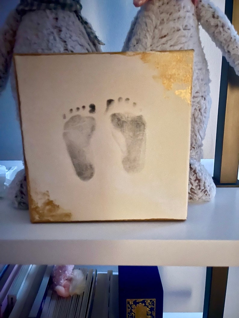 My Tiny Feet Keepsake. DIY comes with prepared 6x6 deco canvas and baby safe ink pad. Can be personalized. Great gift for baby image 1