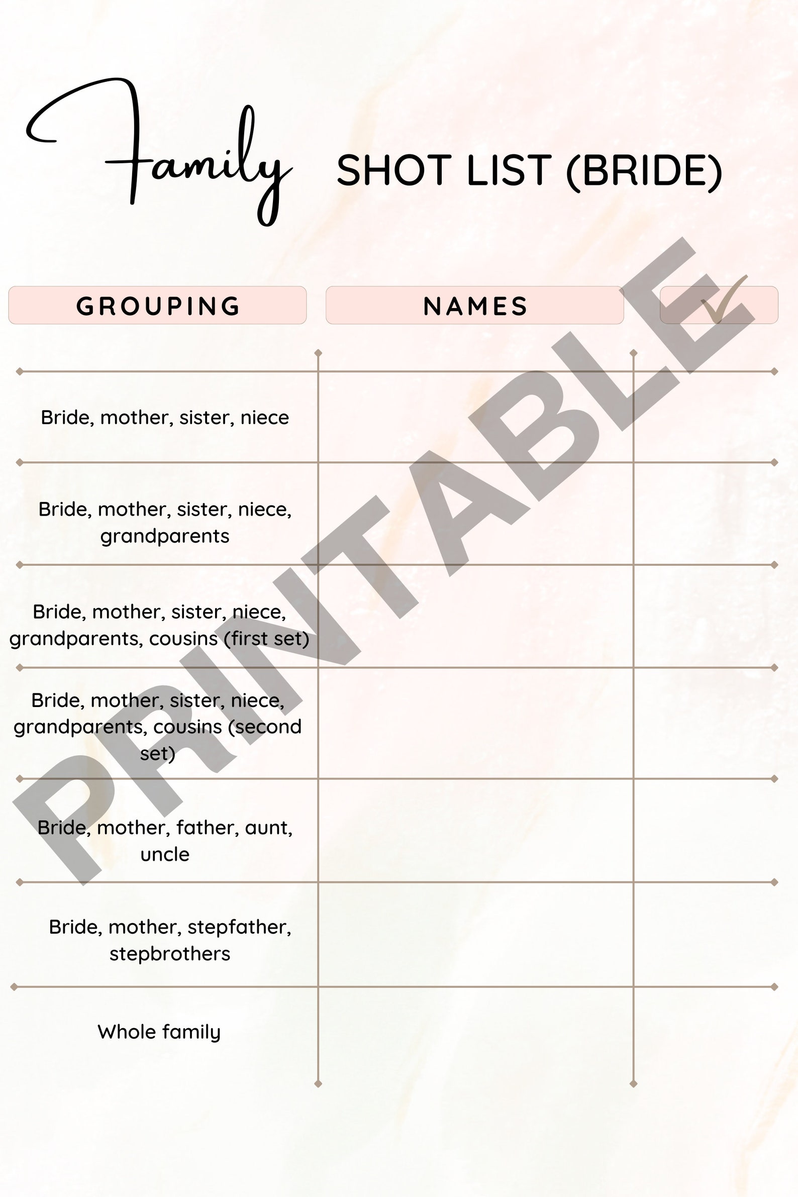 Wedding Shot List, Wedding Photography Checklist, Printable Wedding ...