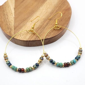 Gold Hoop Earrings | Handmade Seed Bead Everyday Hoops | Beaded Wire Hoop Earrings | Unique Gift for Her