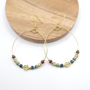 Gold Hoop Earrings: Handmade Seed Bead Flower Hoops