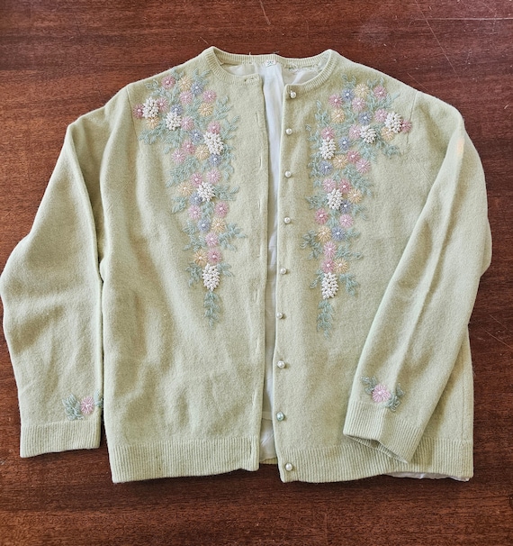 Vintage Mint Green Beaded Sweater