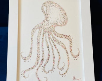 Hand illustrated Octopus pointillism picture,  octopus Picture, nautical theme artwork