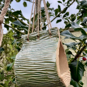 Handmade Bird Feeder, songbird feeder, hanging bird feeder, pottery bird feeder, garden feeder, supplied with seed.