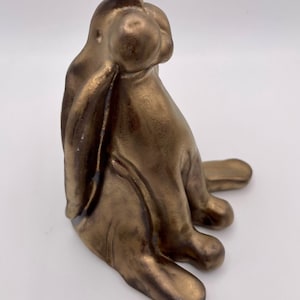 Gold Hare Ornament, Sitting Hare Antique Finish, Brass/Bronze Antique Style Collectable Decor Wildlife Animal Handmade Ceramic Sculpture