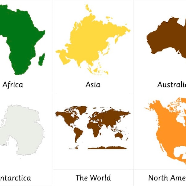 Montessori 3 Part Cards - Continents