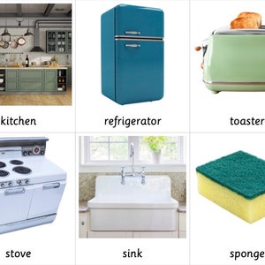 Tarjetas de nomenclatura de cocina Montessori de 3 partes