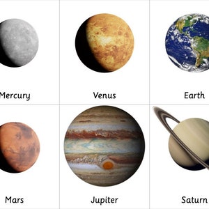 Tarjetas Montessori de 3 partes: Planetas