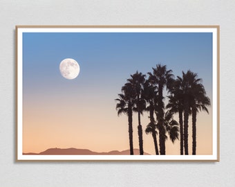 Full Moon Santa Monica Beach Wall Art, Palm Trees Print, Los Angeles Print, California Photo, Los Angeles Wall Art, Home Decor