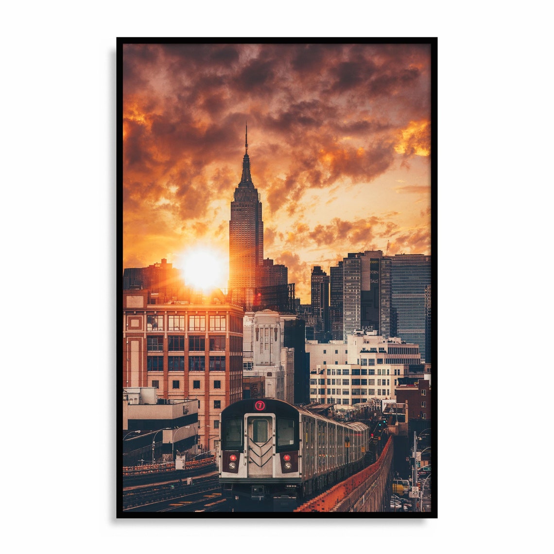 New York Sunset Print, NYC Wall Art, NYC Subway Train, Empire State ...