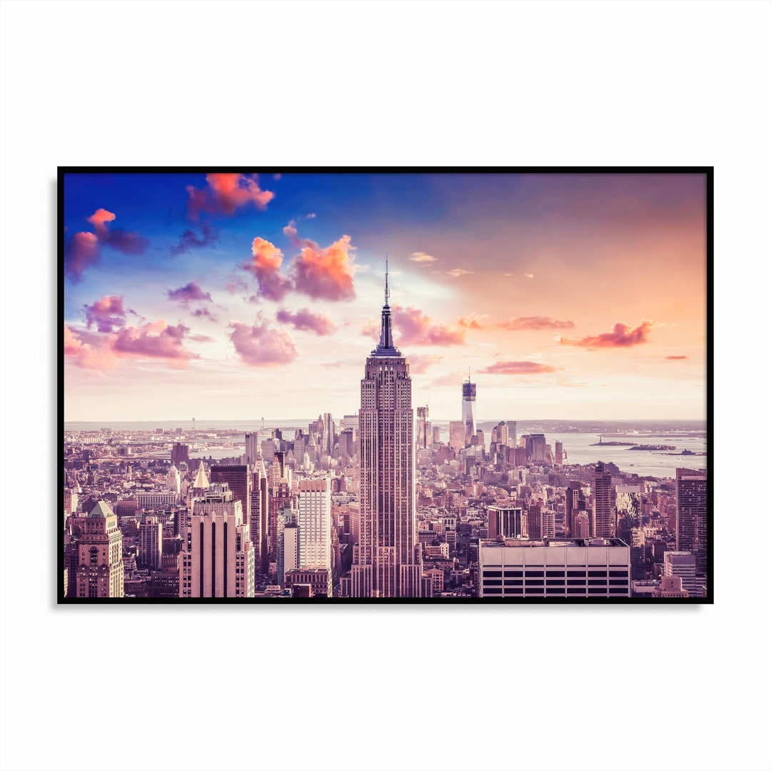 Empire State Building Print, Manhattan Skyline Sunset Wall Art, NYC ...