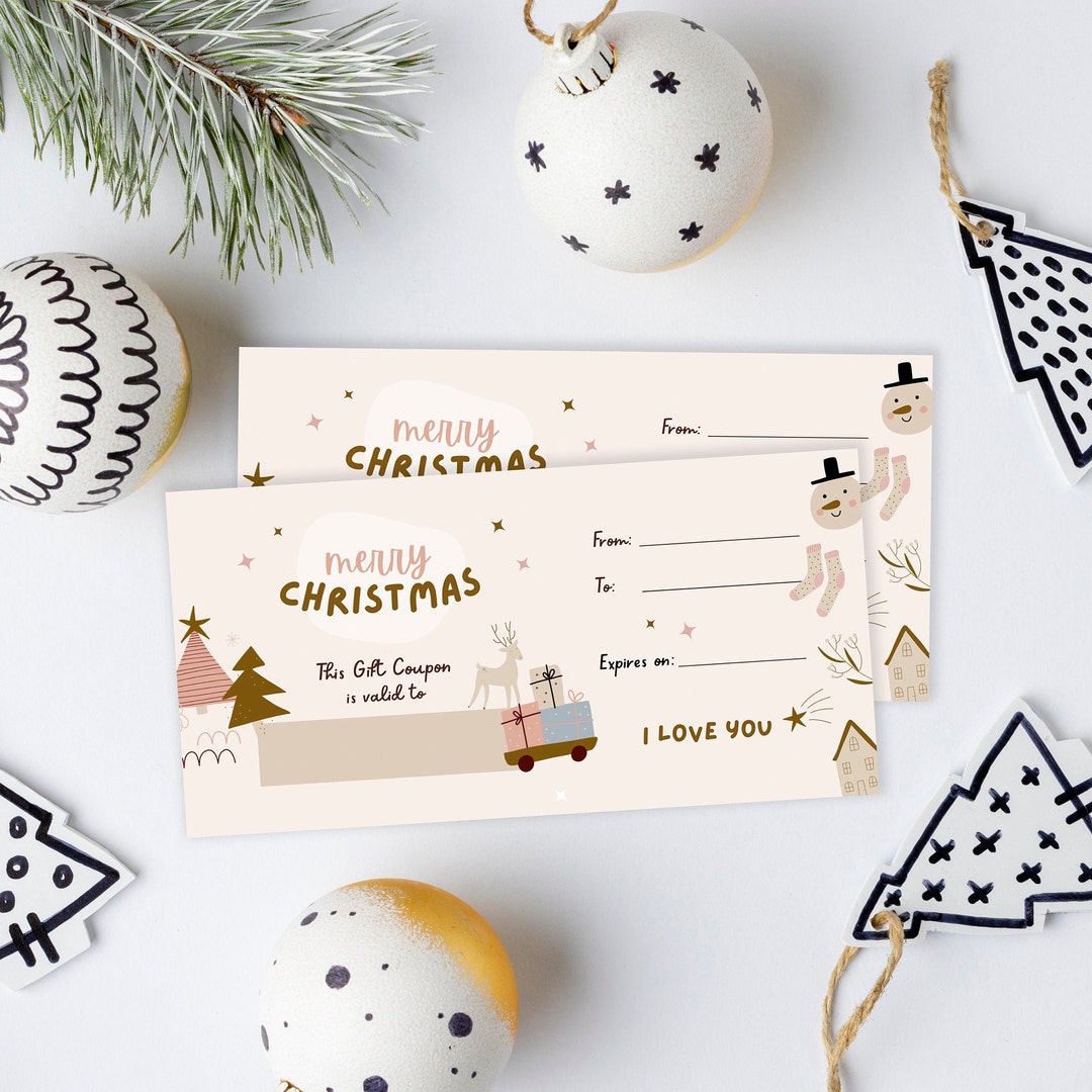 Printable Christmas Coupons, Christmas Custom Gift Voucher Template, Cute Holiday Coupons