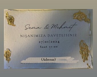 20x cartes d'invitation| Cartes d'invitation personnalisées | Cartes d'invitation faites à la main | Cartes d'invitation de mariage | Fiançailles | A7 | or