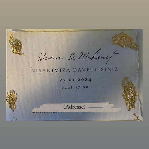 20x Einladungskarten| Personalisierte Einladungskarten | Handgefertigte Einladungskarten | Einladungskarten Hochzeit | Verlobung | A7 | Gold