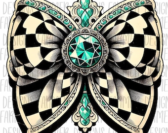 Checkered Teal Turquoise Retro Png, Coquette bow png Coquette clipart design trending png retro bow png soft girl aesthetic Sublimation, DTF