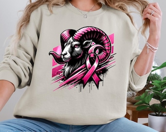 Breast Cancer Team Mascot Png Rams Sublimation Pink Out Breast Cancer Ribbon Rams Mascot Png Go Rams Png Digital Design Download