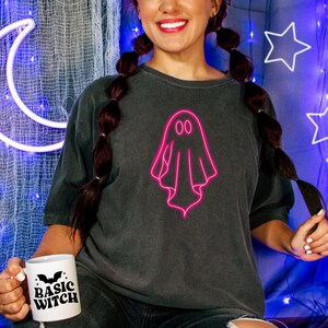 Neon Sign Ghost Halloween Png, Pink Halloween Sublimation Design For Tshirts, Cute Colorful Neon Spooky Ghost Png, Neon Halloween PNG