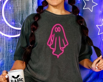 Neon Sign Ghost Halloween Png, Pink Halloween Sublimation Design For Tshirts, Cute Colorful Neon Spooky Ghost Png, Neon Halloween PNG