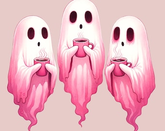 Cute Pink Ghost PNG, Halloween Clipart, Pink Sublimation Design for T-shirts, Sweatshirts, Tumbler wraps, Tote Bags, Digital Download Design