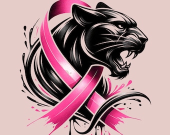 Breast Cancer Team Mascot Png Panthers Sublimation Pink Out Breast Cancer Ribbon Panthers Mascot Png Go Panthers Png Digital Design Download