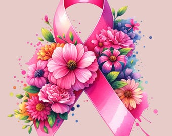 Breast Cancer Awareness Png Floral Breast Cancer Ribbon Sublimation Design Fight Cancer Tshirt Design Survivor Digital Download Gift For Her