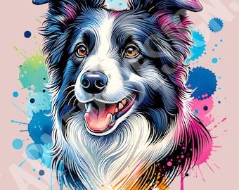 Border Collie Dog Clipart Watercolor Dog Clipart Sublimation Designs, Dog Breed PNG File, Cute Digital Illustration, Portrait Prints