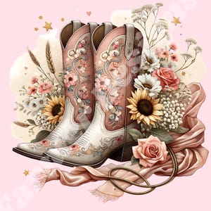 Western Girly PNG, Vintage Cowgirl Boots, Elegant Western Coquette Design, Digital Download Sublimation Design for T-shirts, Sweatshirts