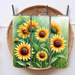 Süße Sonnenblume Tumbler Wrap 20 Unzen Skinny Tumbler Sublimation Design Digitaler Download PNG Instant Digital Design Gelb Blumen Tumblr Wrap