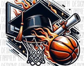 Basketball Senior Graduation Cap and Diploma 2025 Png, Sports Senior 2025, Class of 2025, Graduation Shirt Png, T-shirt Sublimation Design