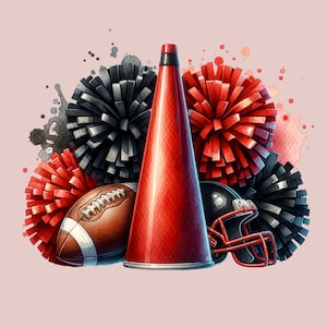 Red and Black Pom Poms Design Team Mascot Png Red and Black Sublimation Digital Download Digital Design Download Cheerleader Football Player