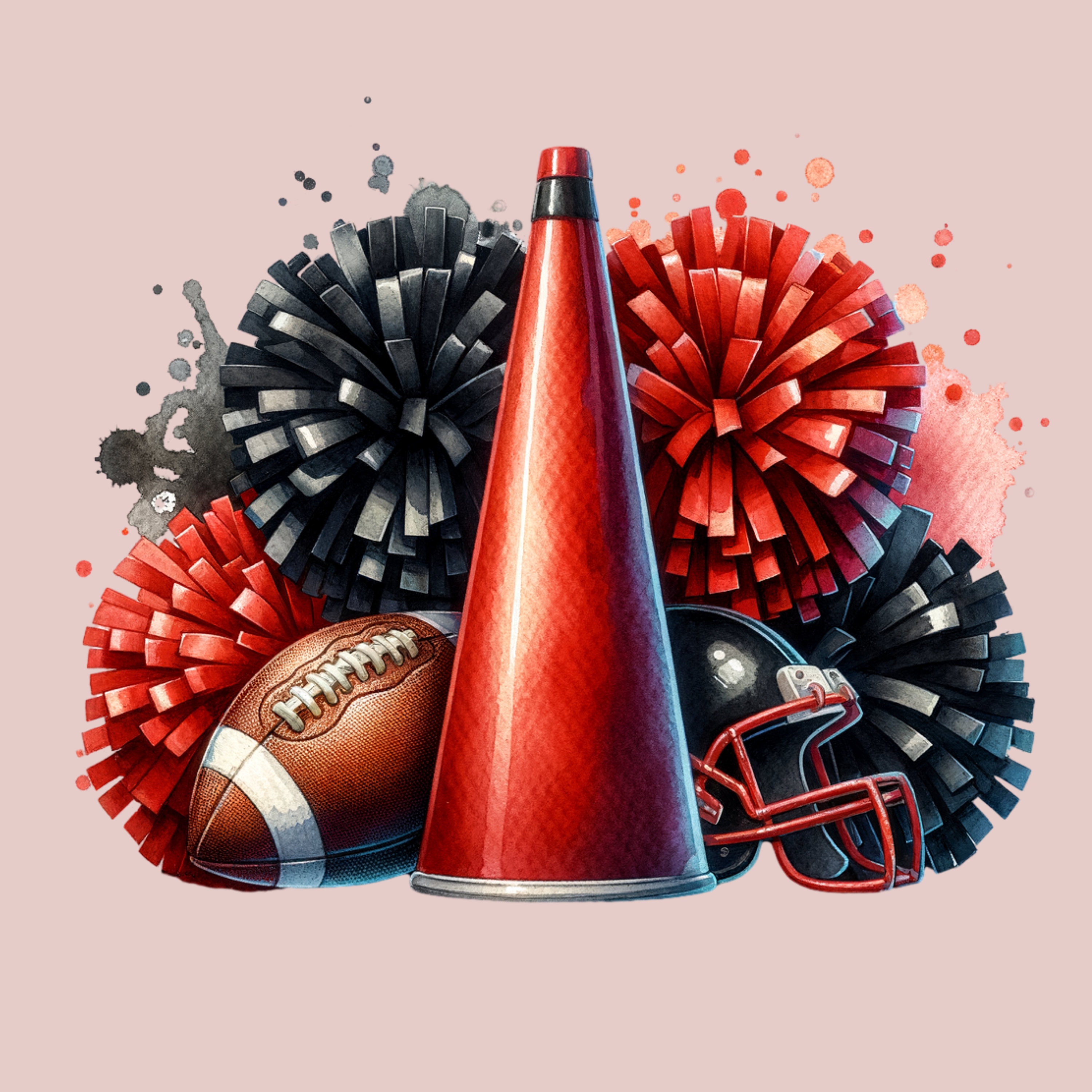 Red and Black Pom Poms Design Team Mascot Png Red and Black Sublimation Digital Download Digital Design Download Cheerleader Football Player