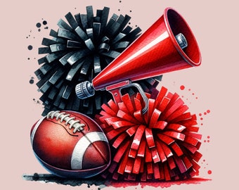 Mascotte della squadra PNG rosso e nero Sublimazione rossa e nera Pompon rossi e neri Design Download PNG Design digitale Download Cheerleader Giocatore di football