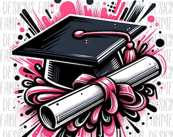 Cappello di laurea rosa e diploma Senior 2025 PNG, Rosa femminile Senior 2025, Classe del 2025, Maglietta di laurea PNG, Design per sublimazione su t-shirt