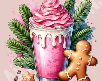Rosa Weihnachten png, Weihnachtskaffee png, Lebkuchen PNG, Weihnachtszeit Png, digitaler Download, Weihnachtssublimationsdesign