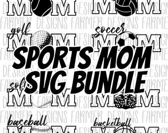 Sports Mom Bundle, Softball Mom Svg, Baseball Mama Png, Basketball Shirt Svg, Cheer Mom Life Svg, Volleyball Mom, Tennis Mom,Cut File Cricut