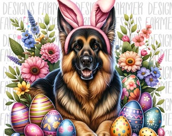 German Shepard Easter Bunny Ears PNG Easter Dog Mom Shirt png Floral Designs Coquette Bow Sublimation For Sweatshirts png Files svg