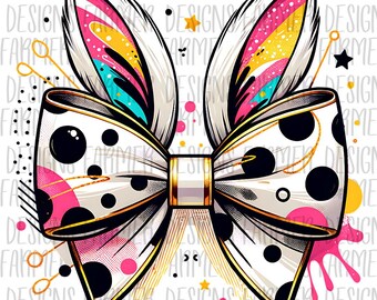 Easter Bunny Glitter Coquette PNG, Happy Easter png, Bunny Bow Png Sublimation, Easter Paint Splatter png, Girls Easter Png, Bunny Ears