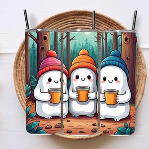 Cute Ghost With Coffee Tumbler Wrap 20 oz Skinny Tumbler Sublimation Design Digital Download PNG Instant Digital Design Kawaii Tumblr Wrap
