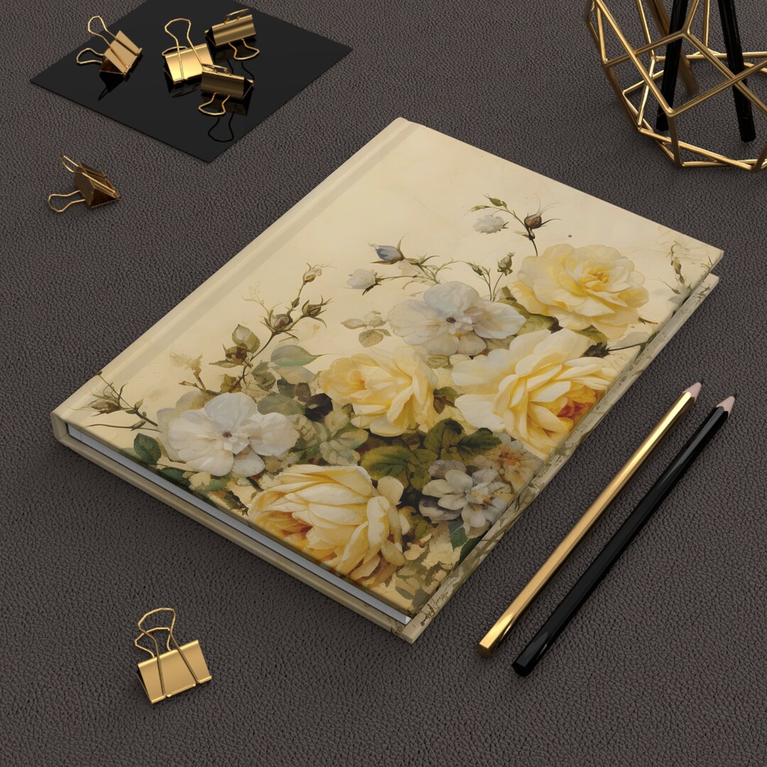 Yellow White Roses, Hardcover Journal, 150 Lined Pages, Gratitude ...