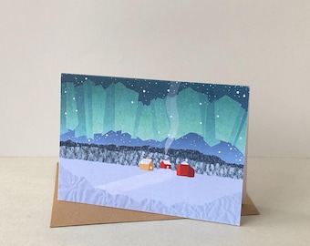 Northern Lights Greeting Card: A6 Folded Matte Paper - Arctic Winter Landscape Art