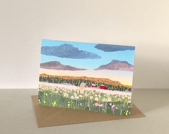 Nordic Summer Night Greeting Card: A6 Folded Matte Paper - Swedish Cottage Landscape Art